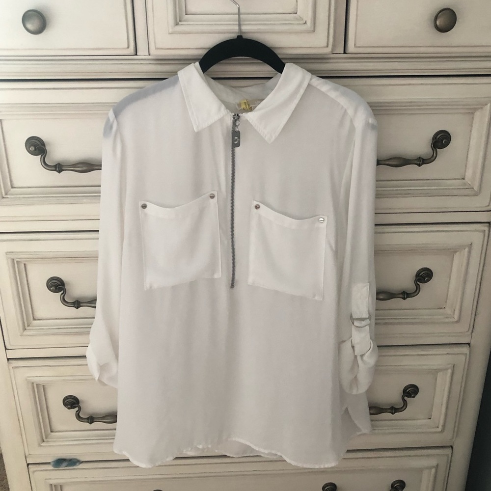 White zipper down blouse/ jacket